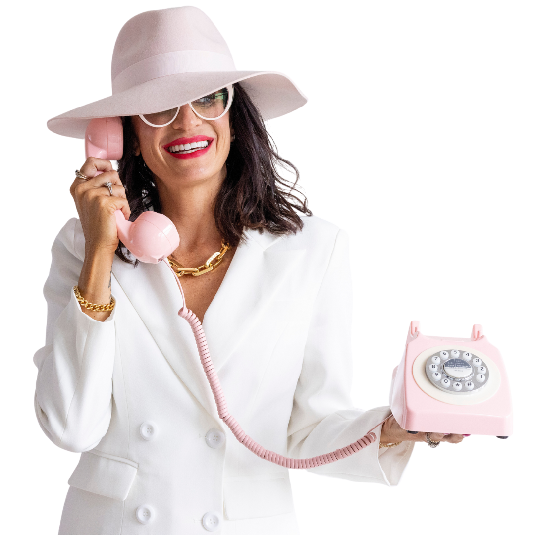 Staci Cretu on a pink rotary phone